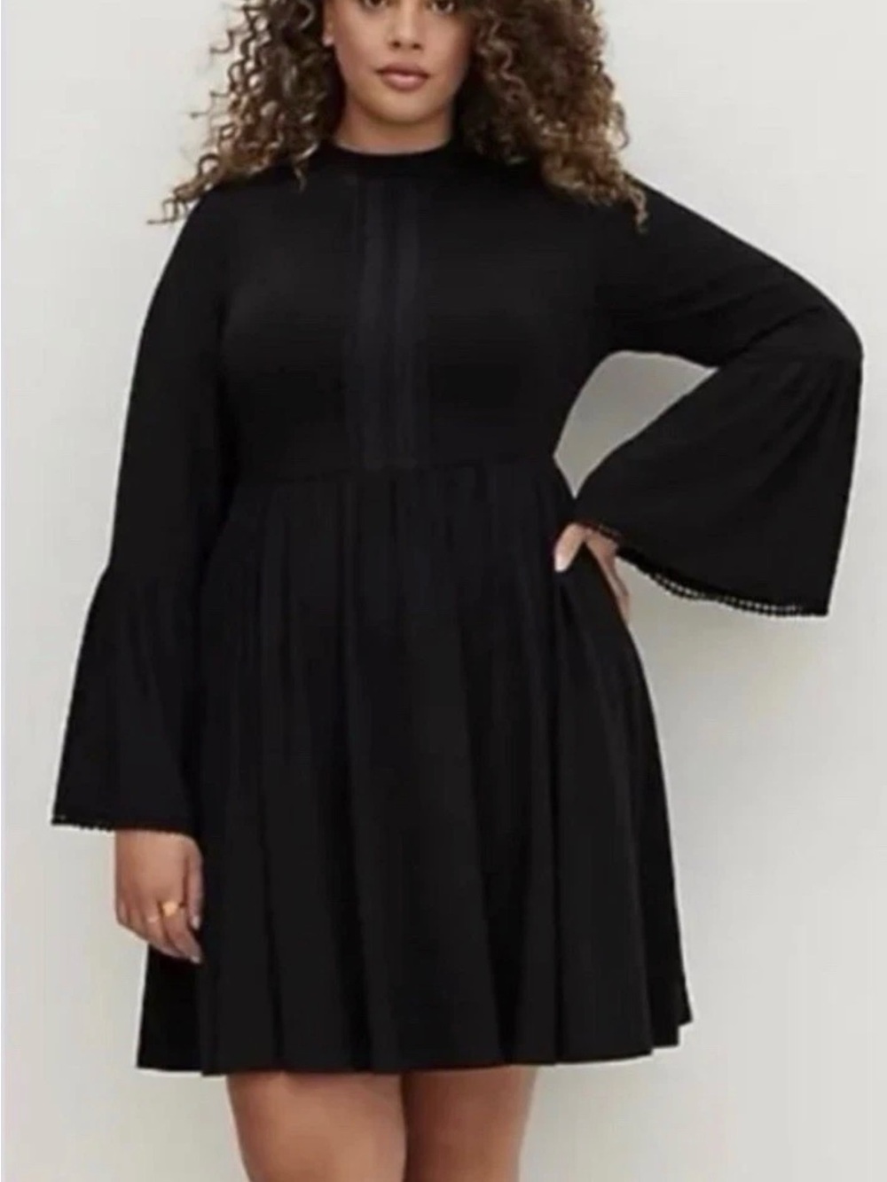 Torrid Mock Neck Lace Trim Skater Dress with Bell Sleeves Size 6 Black